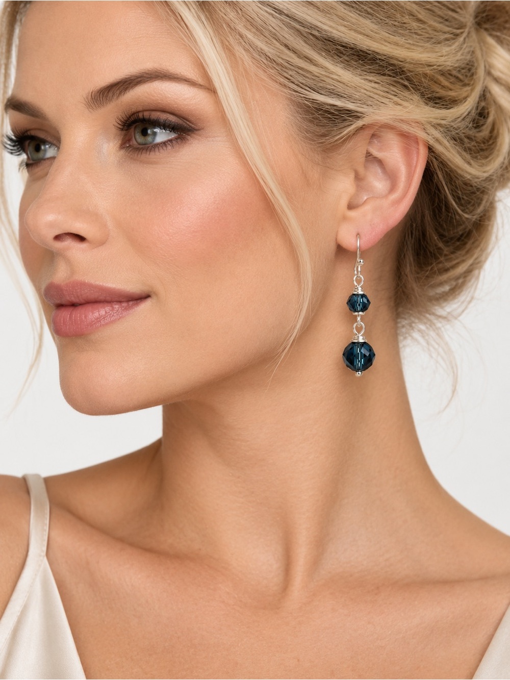 Swarovski Montana Blue Crystal Silver Dangle Earrings